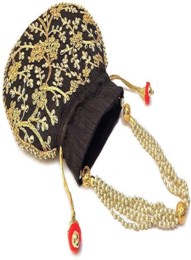STLYZ Women's Potli Bag (Set Of 2) Rajasthani Style Silk Potli Handbag Wristlet Clutch Batwa Golden Work Embroidery Potli Wedding Gift For Ladies Ethnic Women Fashion Potli - Image 2